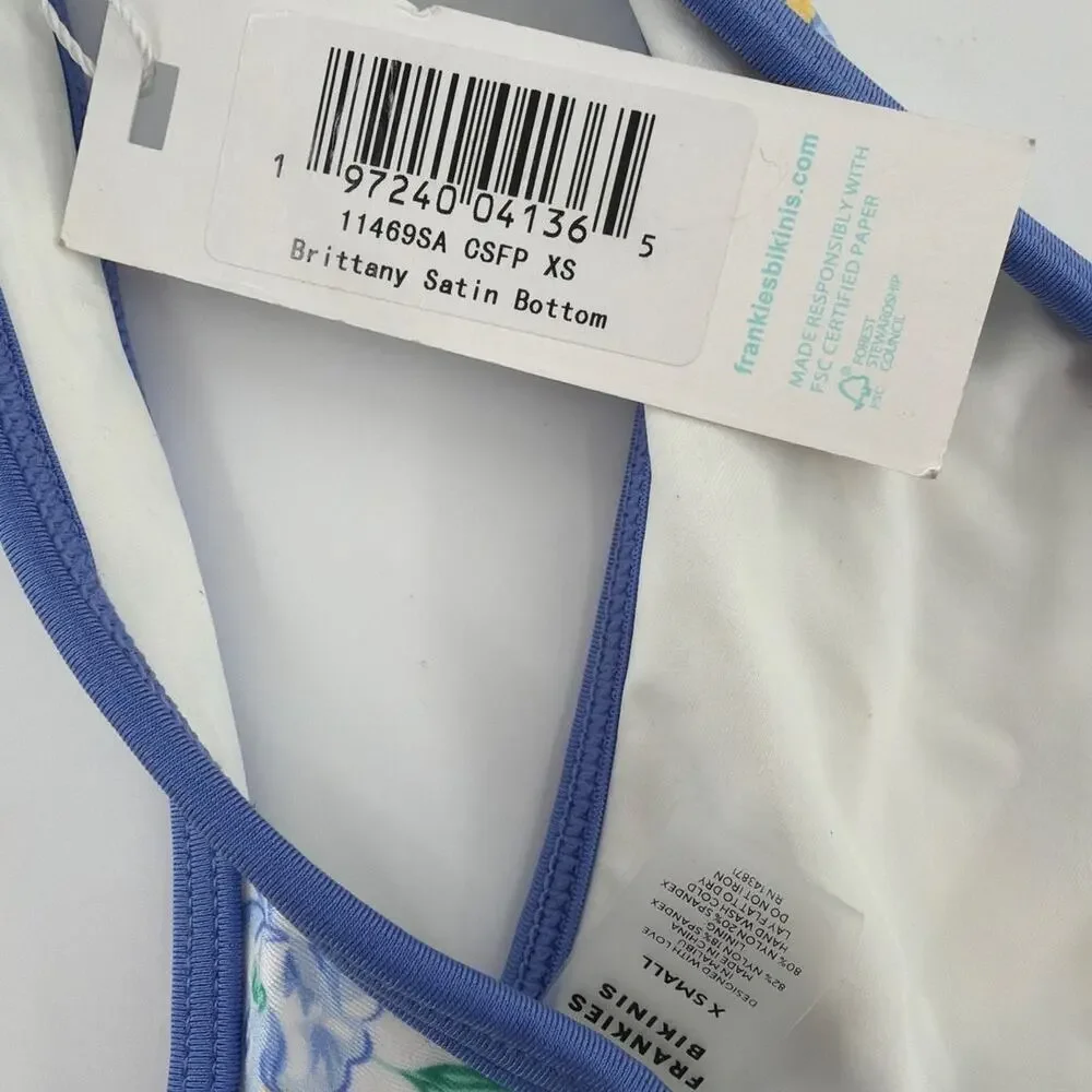 Frankies Bikinis Women's Coastal Floral Brittany Satin Bikini Bottom Size XS